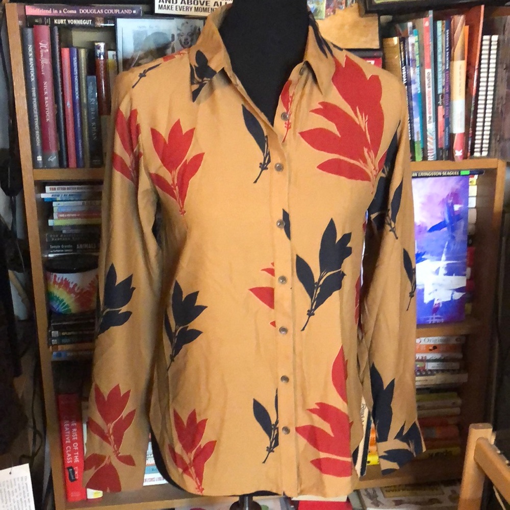 Catherine Malandrino Leaf Print Polyester Blouse